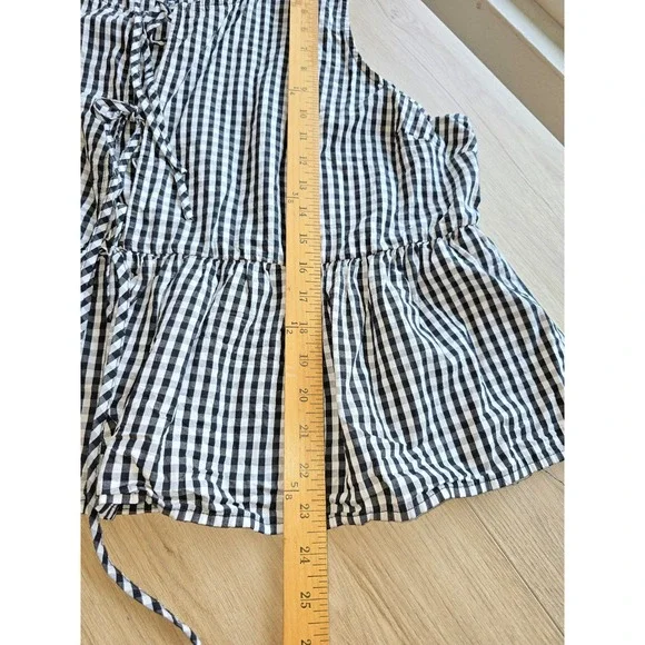 Coco & Shay Women Top 3XL Black White Gingham Peplum Tie Front Sleeveless - Picture 6 of 9